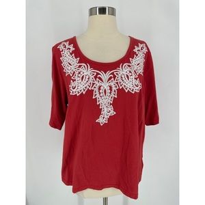 Bob Mackie Embellished Hearts Short Sleeve Top